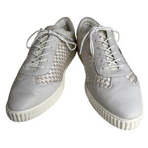 Geox Respira Womens Lace-Up Sneakers Size 10 White & Beige Leather & Woven